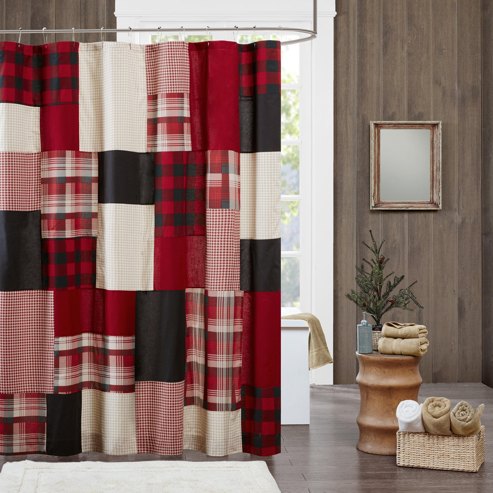 Sunset Patchwork Multicolor Cotton Shower Curtain with Liner