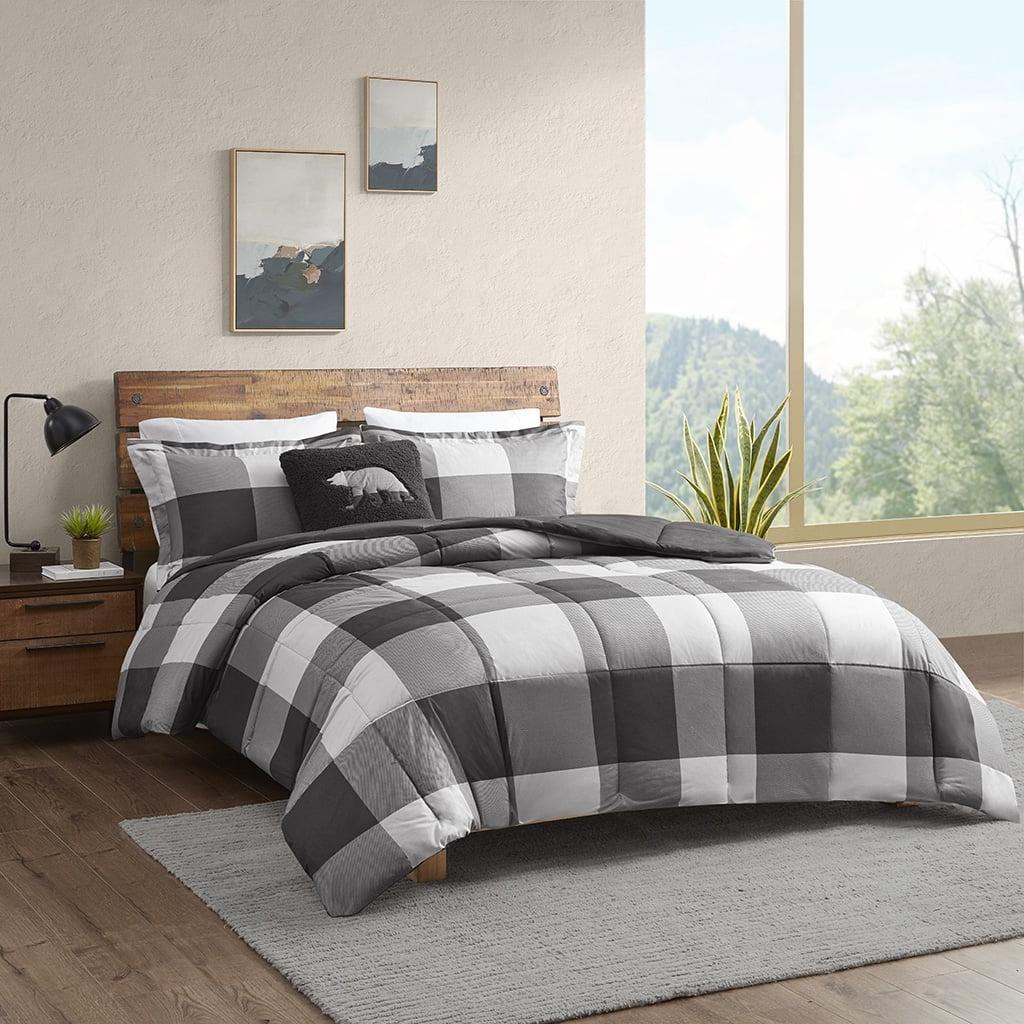 Woolrich 3pc Twin Hudson Valley Down Alternative Buffalo Check Comforter Set Gray/Black: Hypoallergenic, Velour, OEKO-TEX Certified