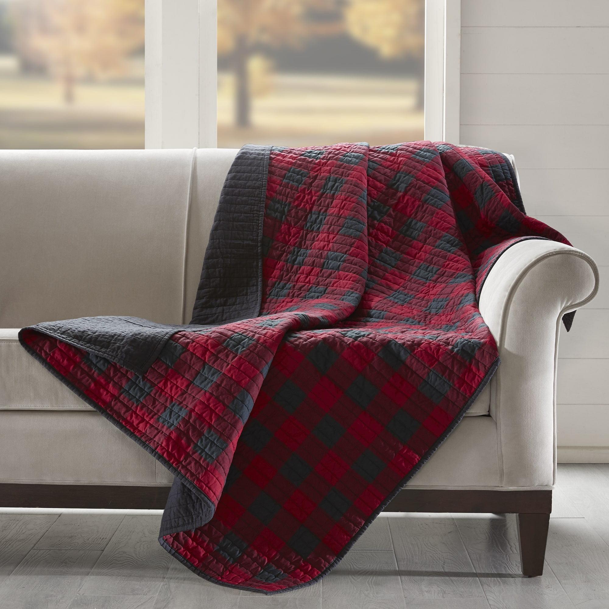 Reversible Cotton Buffalo Check Throw - Black & Red, 50x70"