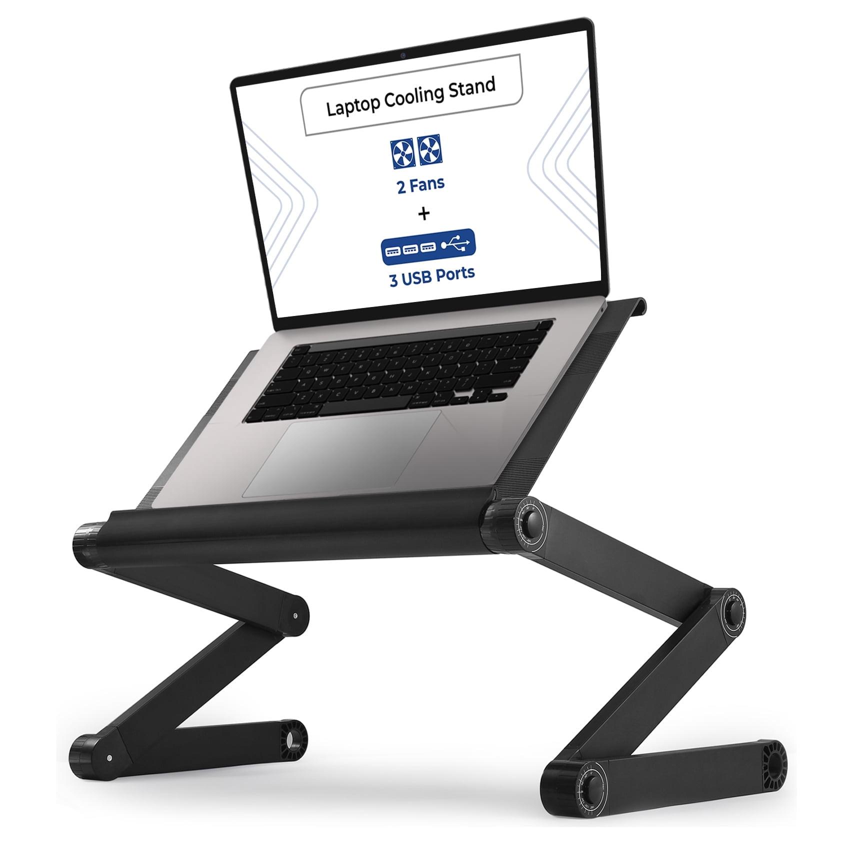 WorkEZ Executive Laptop Cooling Stand Adjustable Laptop Desk for Bed foldable laptop stand with FAN USB Ports computer lap desk for laptop holder for bed laptop table ergonomic laptop stand for bed