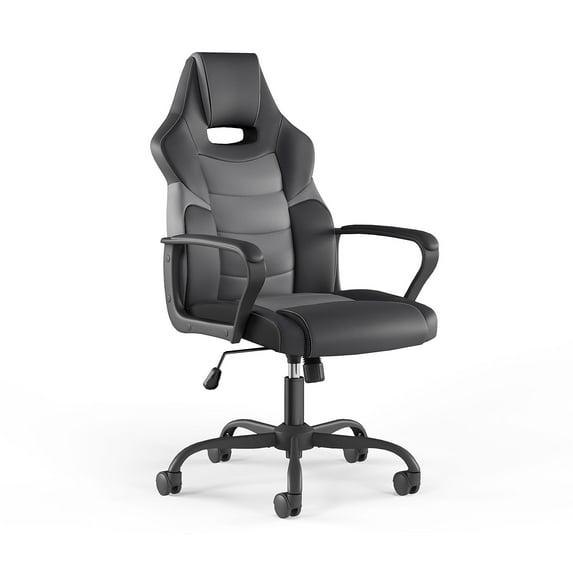 WorkLife Brands Emerge Vector Gaming Chair with Fixed Arms, Black and Gray Faux Leather