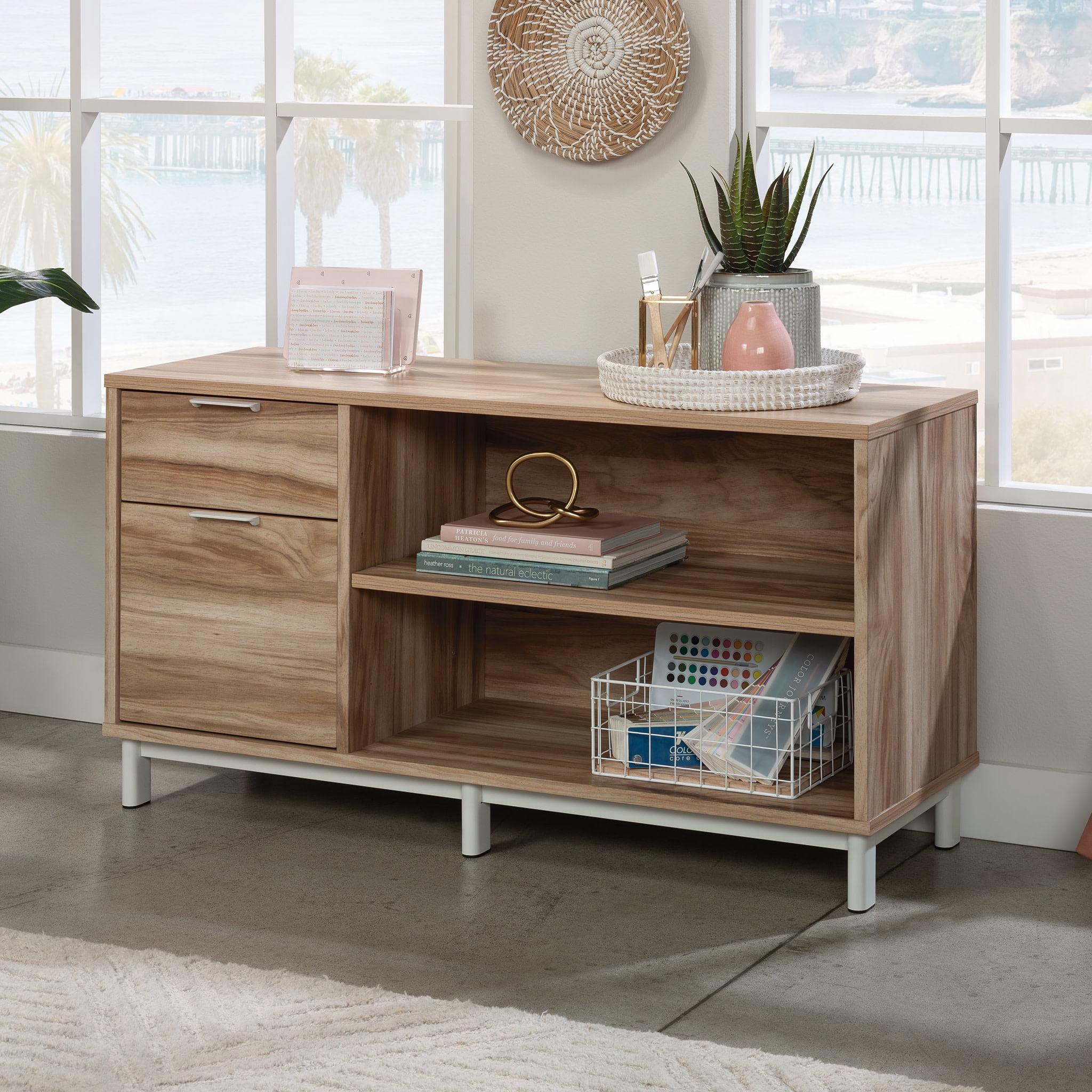 Sauder Bergen Circle Office Credenza Kiln Acacia: Laminated MDF, Metal Hardware, Spot Clean, Assembly Required