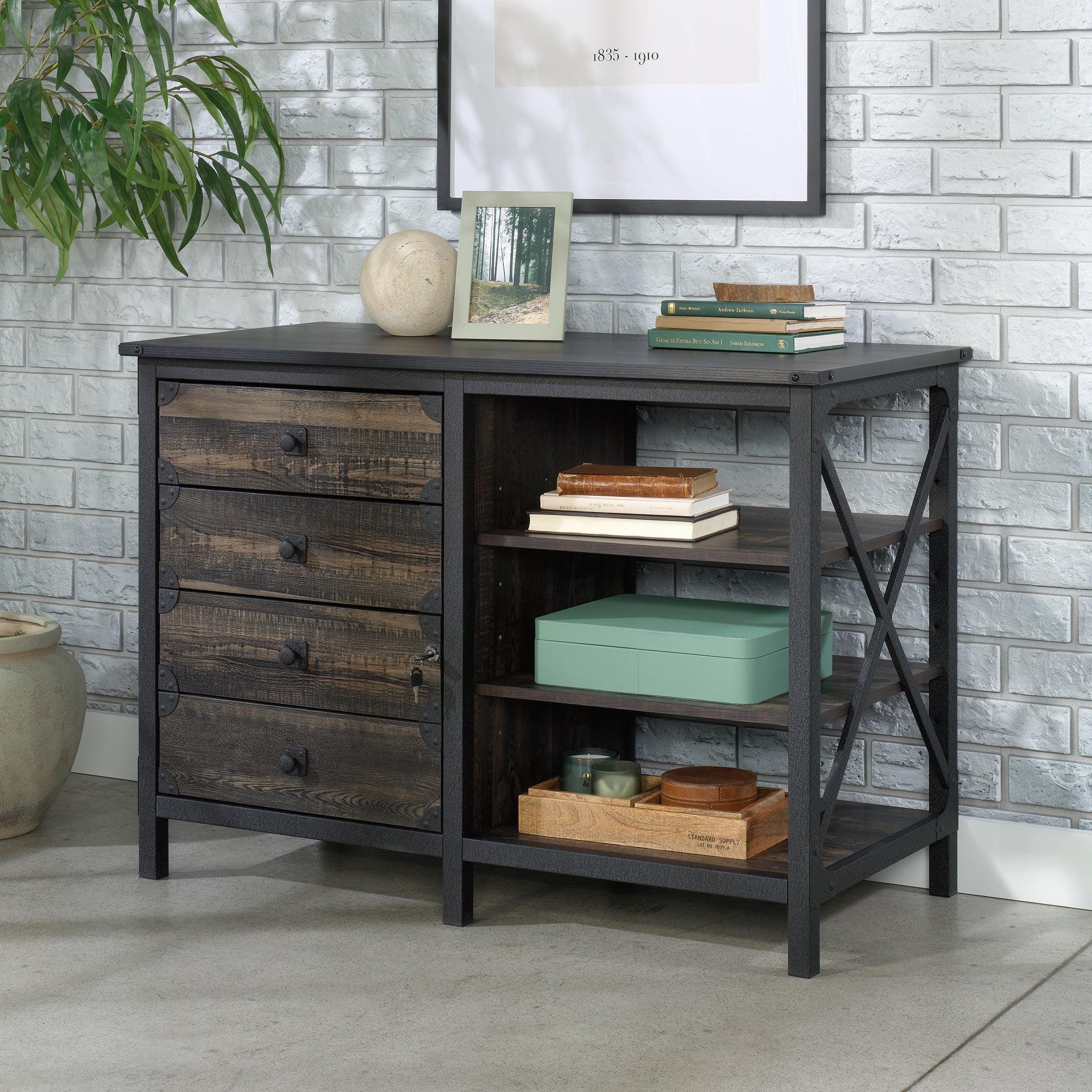 Carbon Oak Industrial Office Credenza with Drawers