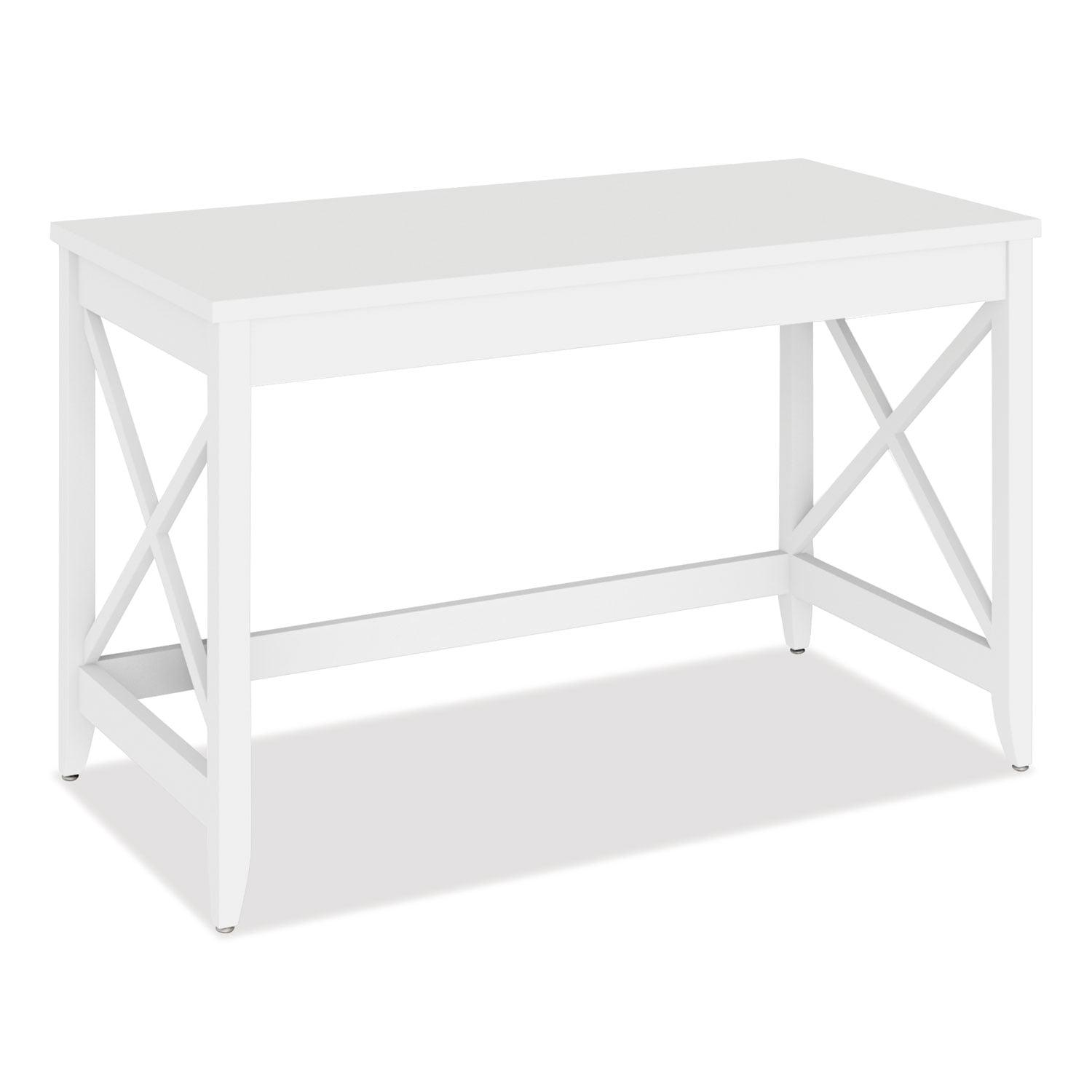 Farmhouse White Laminate Wood Writing Desk with X Accents