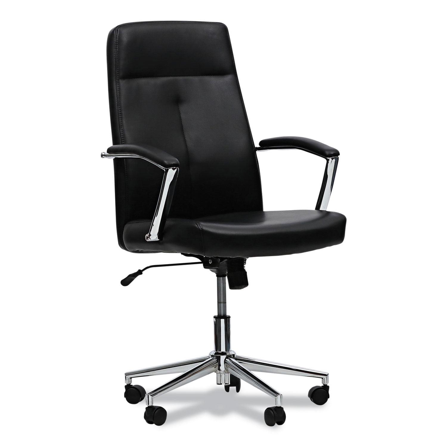 Workspace by Alera Leather Task Chair, Supports Up to 275 lb, 18.19" to 21.93" Seat Height, Black Seat, Black Back