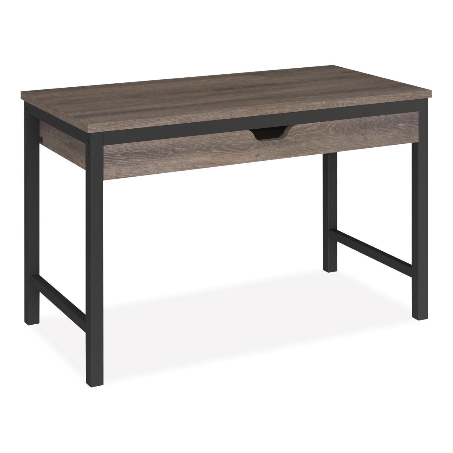 Alera Modern Gray Writing Desk with Steel Legs and Large Drawer