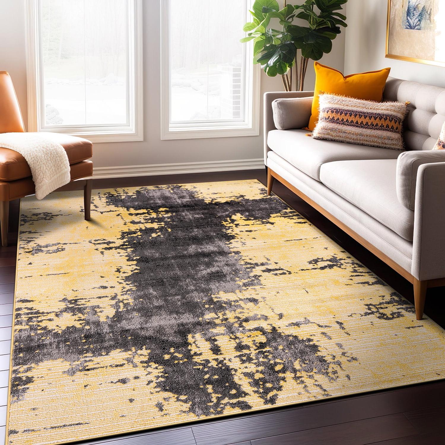 Yellow and Gray Abstract Distressed 5' x 7' Area Rug