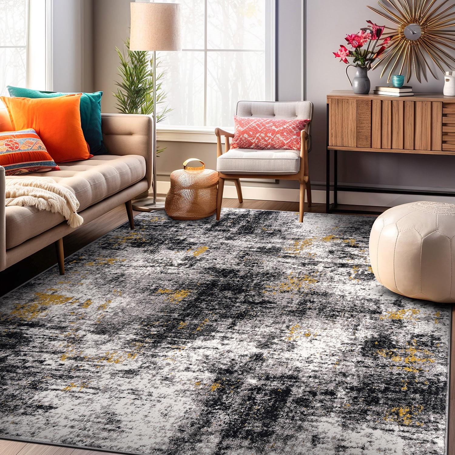 Adare Yellow and Gray Abstract 5' x 7' Synthetic Area Rug