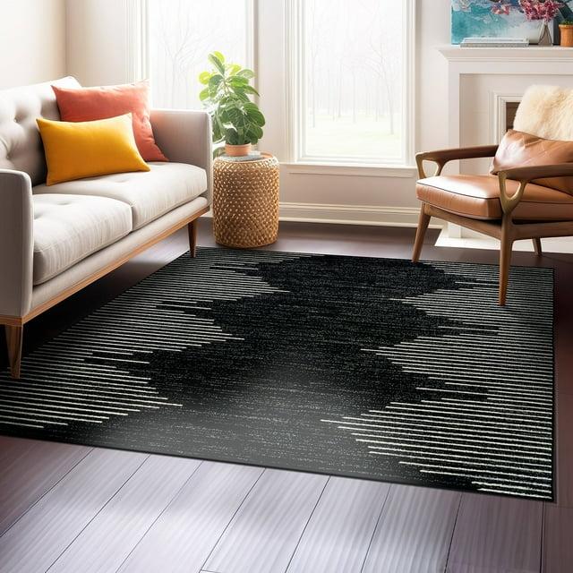 World Rug Gallery Area Rug Bohemian Stripe Jute Rug Carpets for Living Room Rugs for Sale - BLACK 6'6"x6'6"