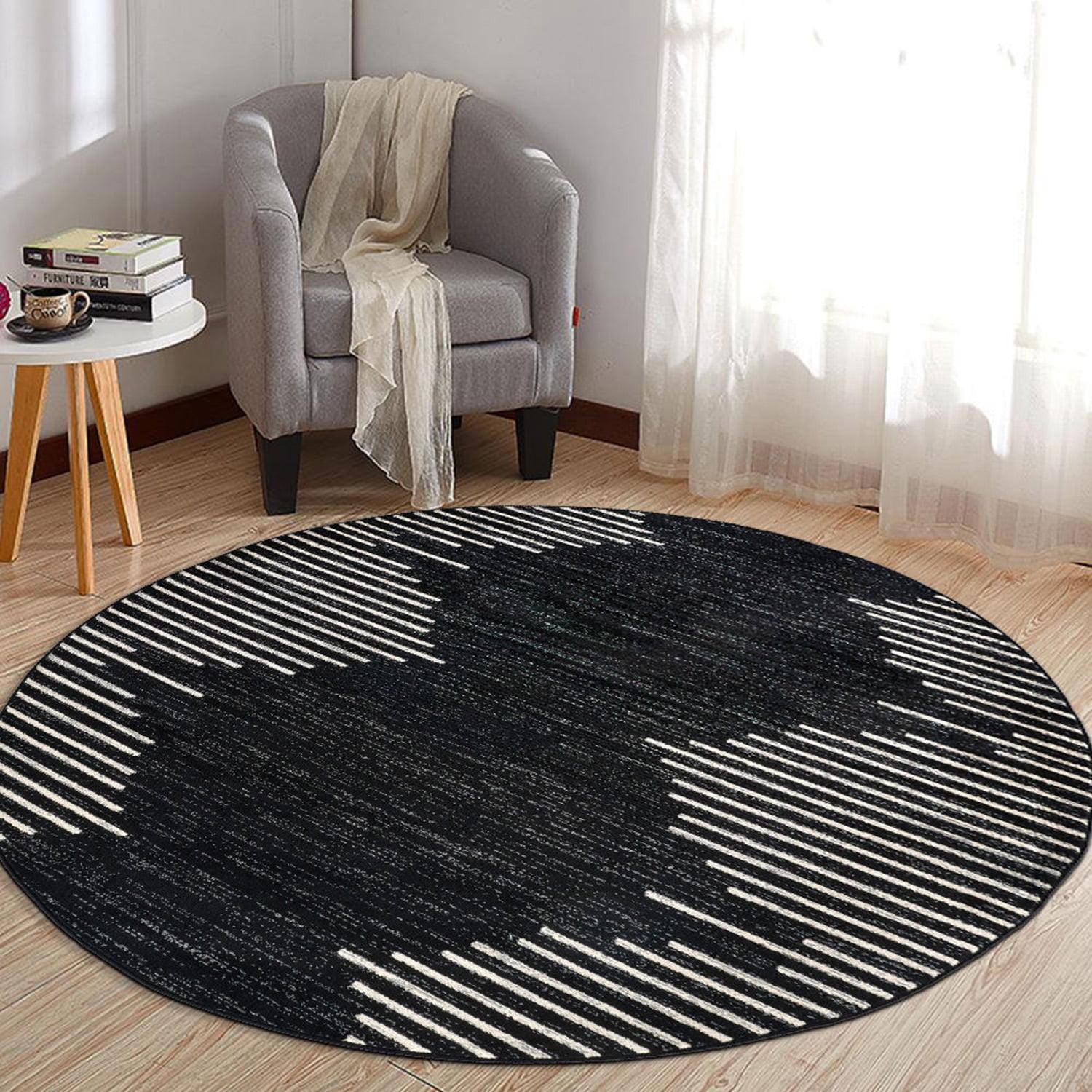 World Rug Gallery Area Rug Bohemian Stripe Jute Rug Carpets for Living Room Rugs for Sale - BLACK 6' Round
