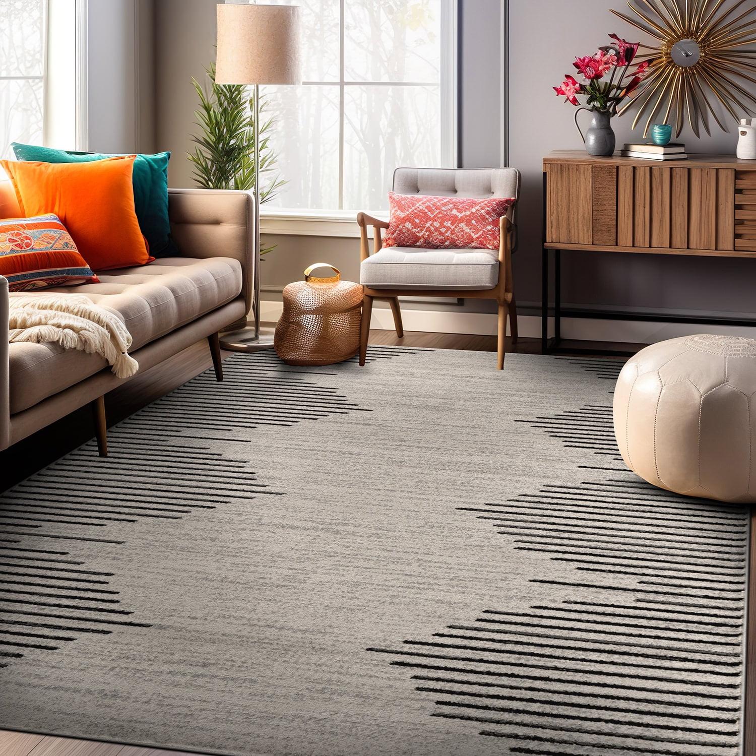 World Rug Gallery Area Rug Bohemian Stripe Jute Rug Carpets for Living Room Rugs for Sale - CREAM 8'x12'