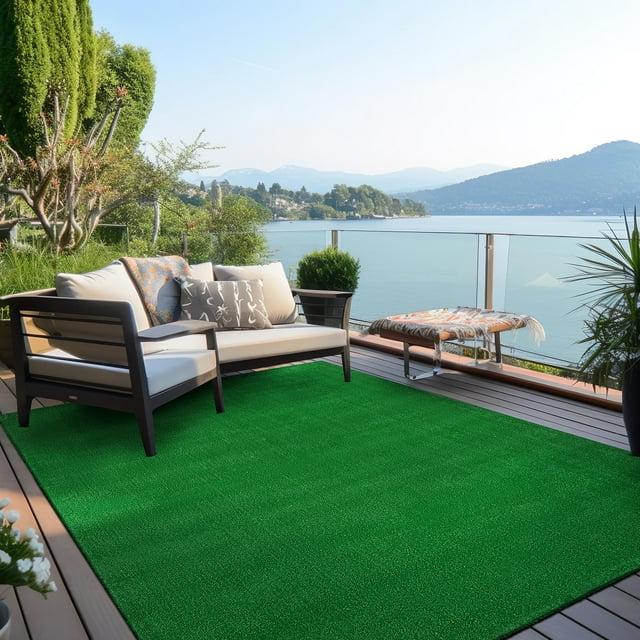 World Rug Gallery Artificial Turf Solid Grass Indoor Outdoor Area Rug - GREEN 5'x7'