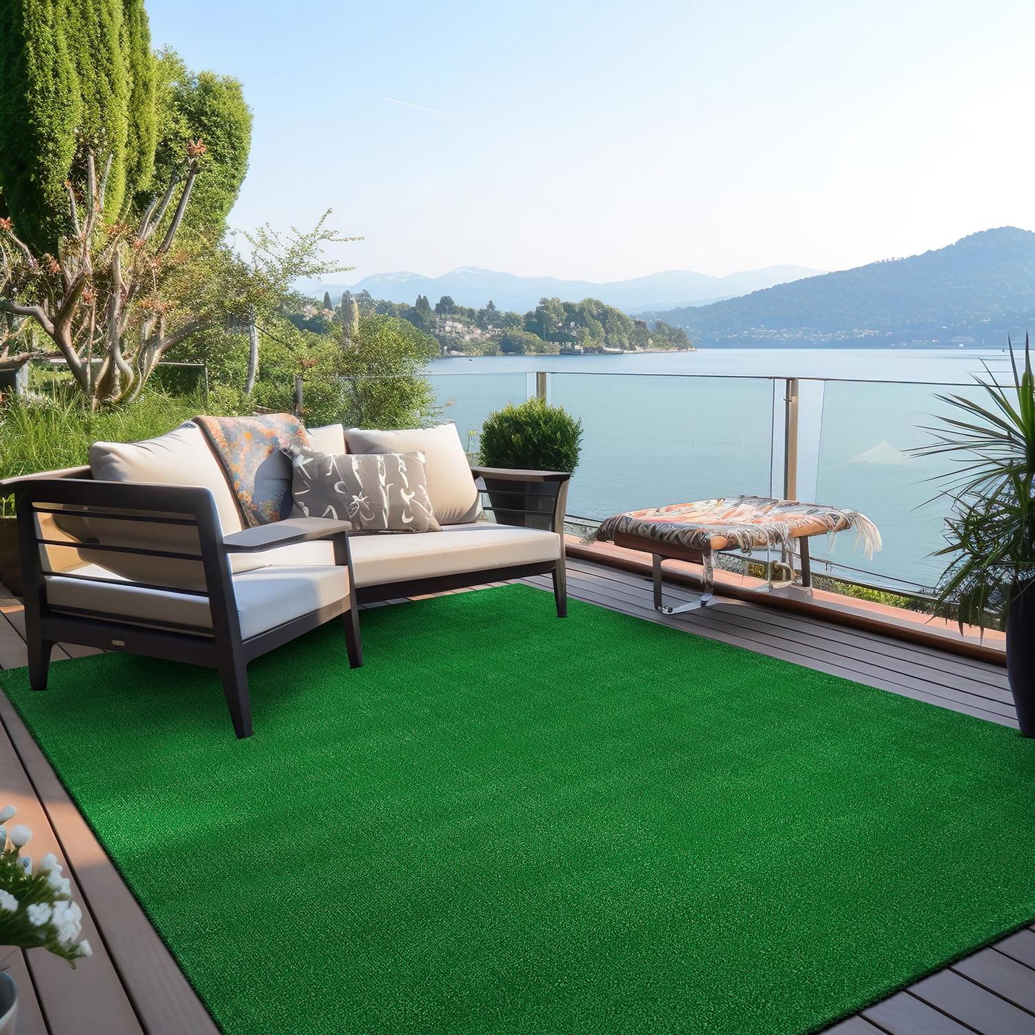 World Rug Gallery Artificial Turf Solid Grass Indoor Outdoor Area Rug - GREEN 6'6"x9'