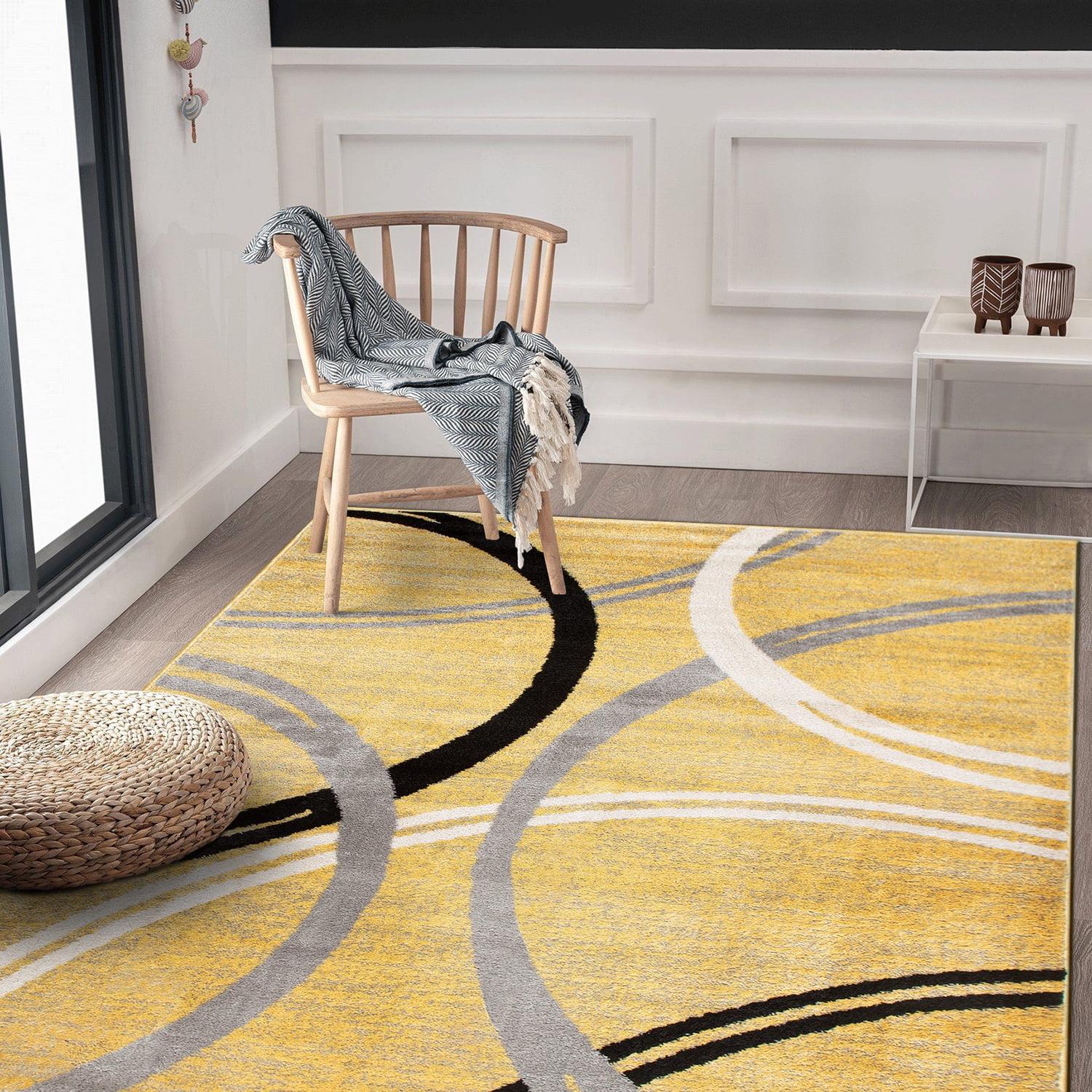 Modern Abstract Yellow 3'3"x5' Synthetic Easy Care Area Rug