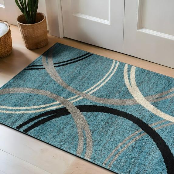 World Rug Gallery Contemporary Abstract Circles Design Area Rug - BLUE 2'7"x4'