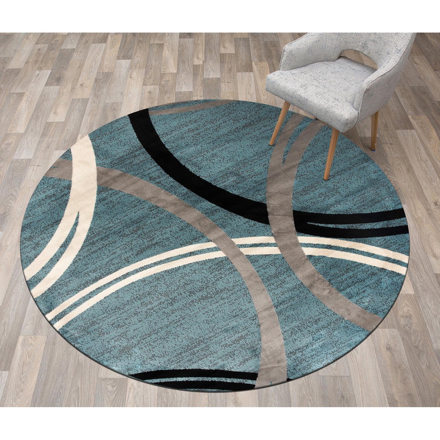 World Rug Gallery Contemporary Abstract Circles Design Area Rug - BLUE 8' Round