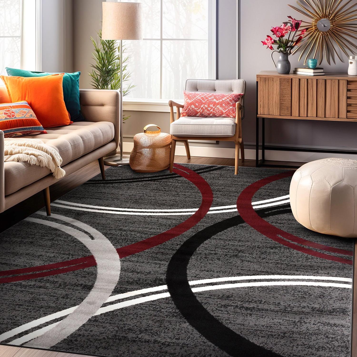 Abstract Red Swirls Easy-Care Synthetic Area Rug 5'3" x 7'3"