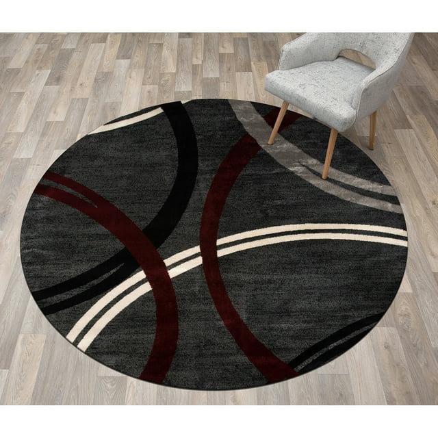 World Rug Gallery Contemporary Abstract Circles Design Red 6'6" Round Area Rug