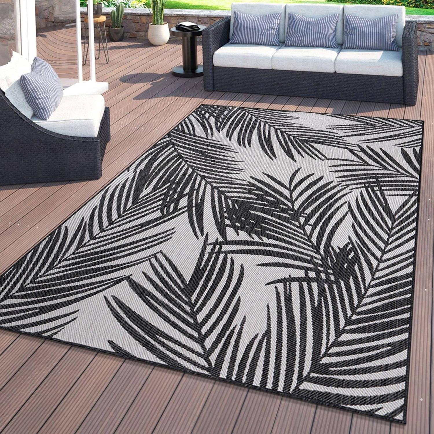 World Rug Gallery Contemporary Distressed Leaves Textured Flat Weave Indoor/Outdoor Area Rug - BLACK 5' X 7'