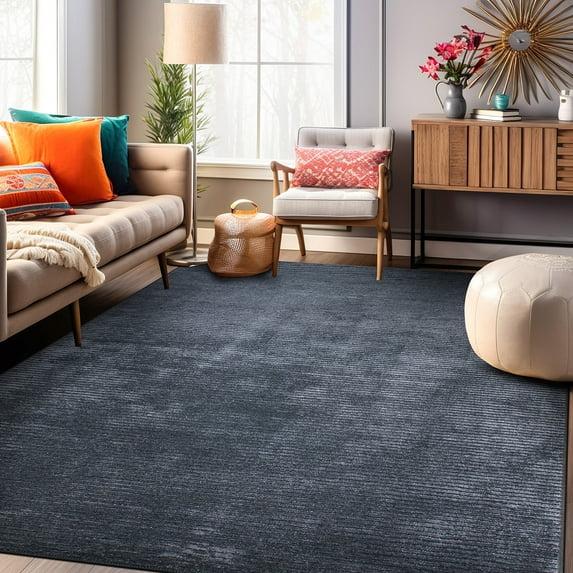 World Rug Gallery Contemporary Distressed Stripe Machine Washable 7'7"x9'6" Dark Gray Area Rug:  Stain-Resistant Flat Pile