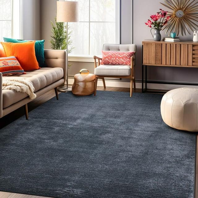 World Rug Gallery Contemporary Distressed Stripe Machine Washable 7'7"x9'6" Dark Gray Area Rug:  Stain-Resistant Flat Pile