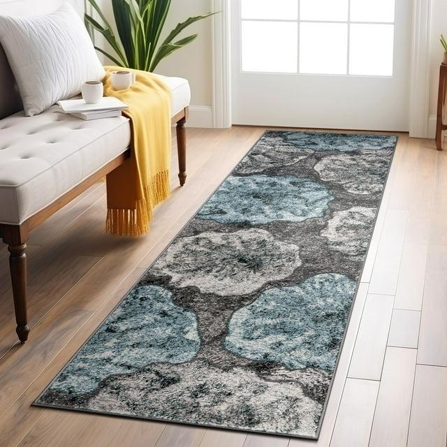 World Rug Gallery Contemporary Floral Design Area Rug - Blue 2'x7'