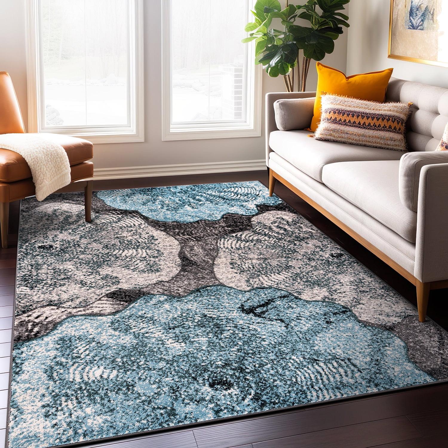World Rug Gallery Contemporary Floral Design Area Rug - Blue 5'x7'