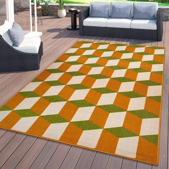 World Rug Gallery Contemporary Geometric Flatweave Indoor/Outdoor Area Rug - ORANGE 5' X 7':  Quick Dry,  UV Resistant