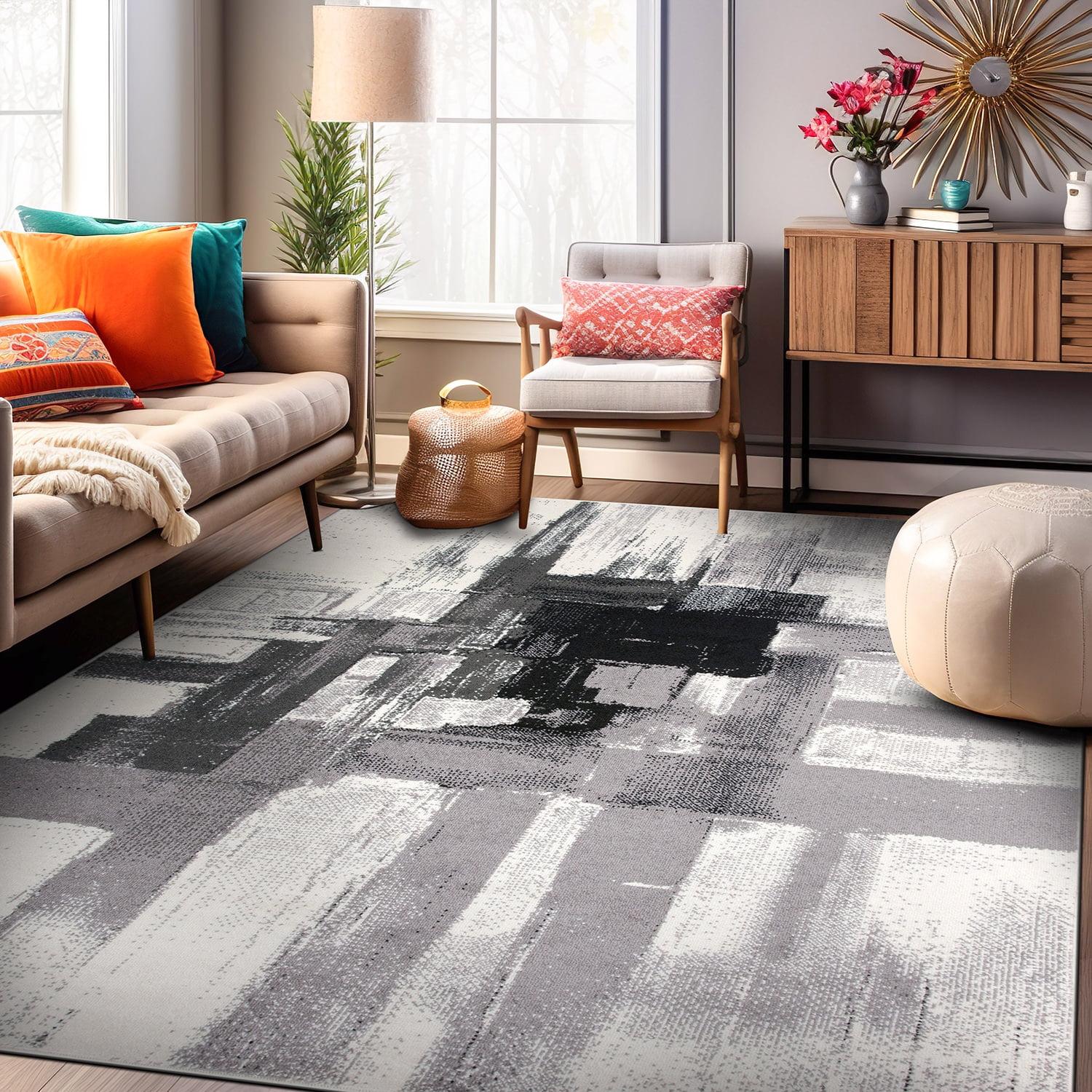 Contemporary Black and Gray Abstract 5' x 7' Area Rug