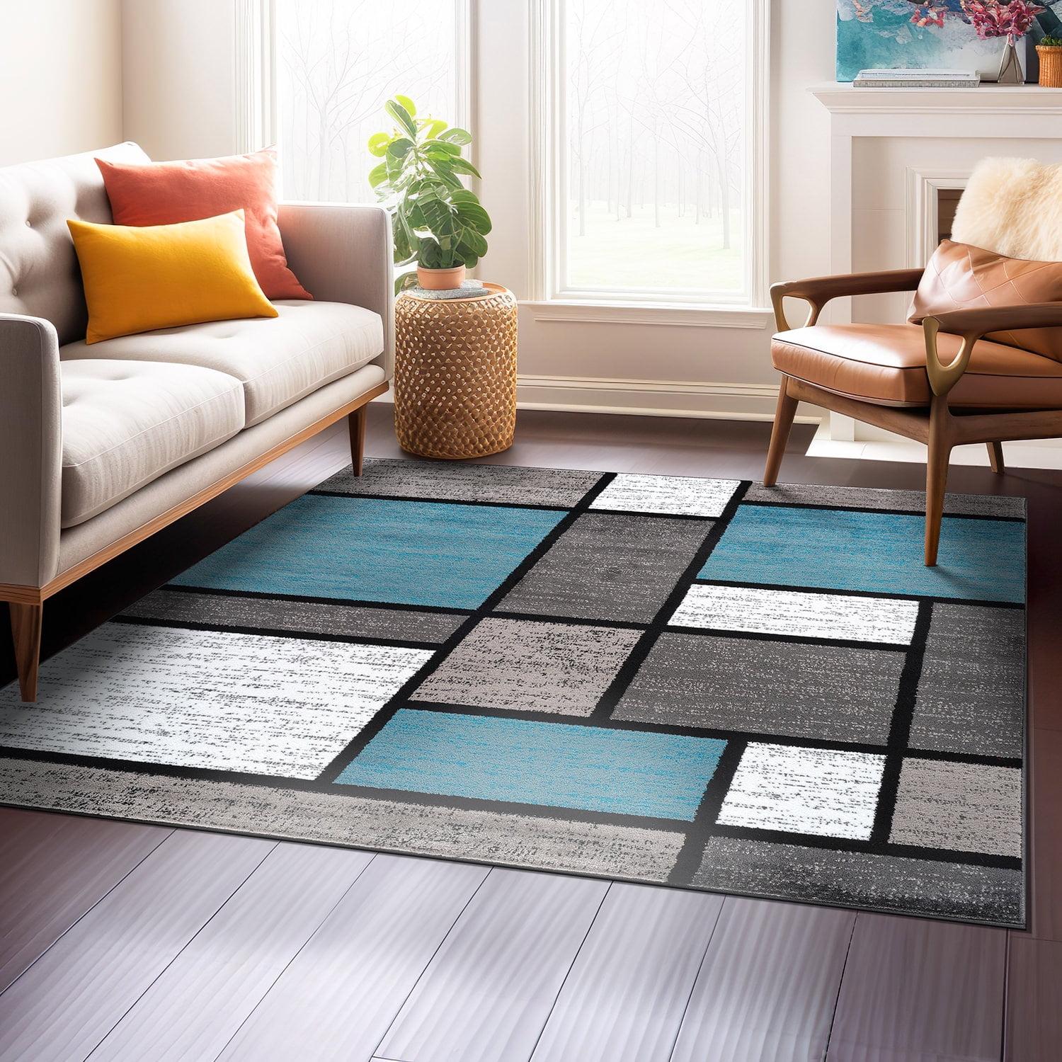 World Rug Gallery Contemporary Modern Boxed Color Block Area Rug - Blue 6'6"x6'6"