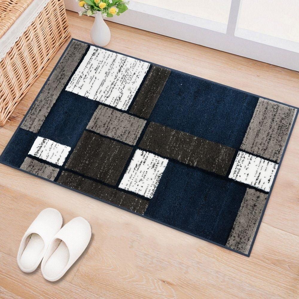 World Rug Gallery Contemporary Modern Boxed Color Block Navy 2'x3' Area Rug