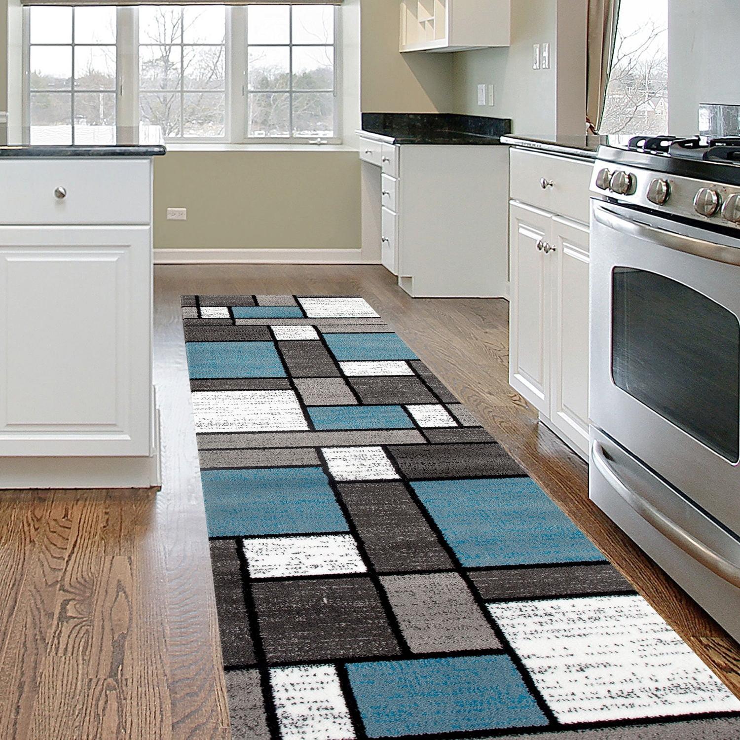 World Rug Gallery Contemporary Modern Boxed Color Block Blue Gray 2'x10' Runner Rug