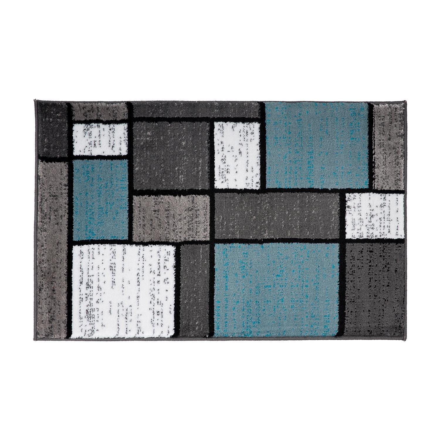 World Rug Gallery Contemporary Modern Boxed Color Block Blue Gray 2'x3' Area Rug