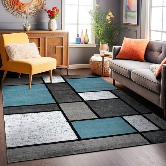 World Rug Gallery Contemporary Modern Boxed Color Block Blue Gray 5'3"x7'3" Area Rug