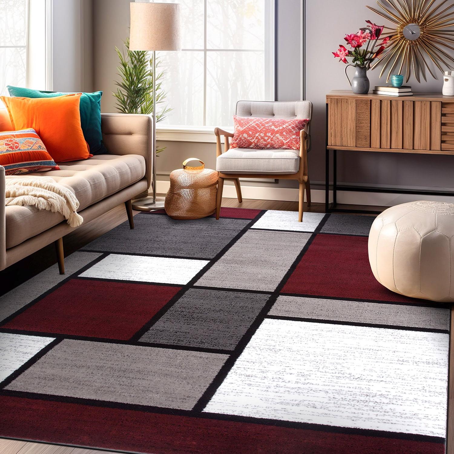 World Rug Gallery Contemporary Modern Boxed Color Block Red 7'10"x10'2" Area Rug
