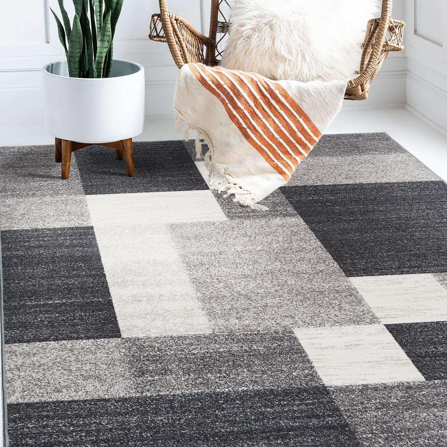 GeoSync 8' x 10' Gray Geometric Tufted Synthetic Area Rug