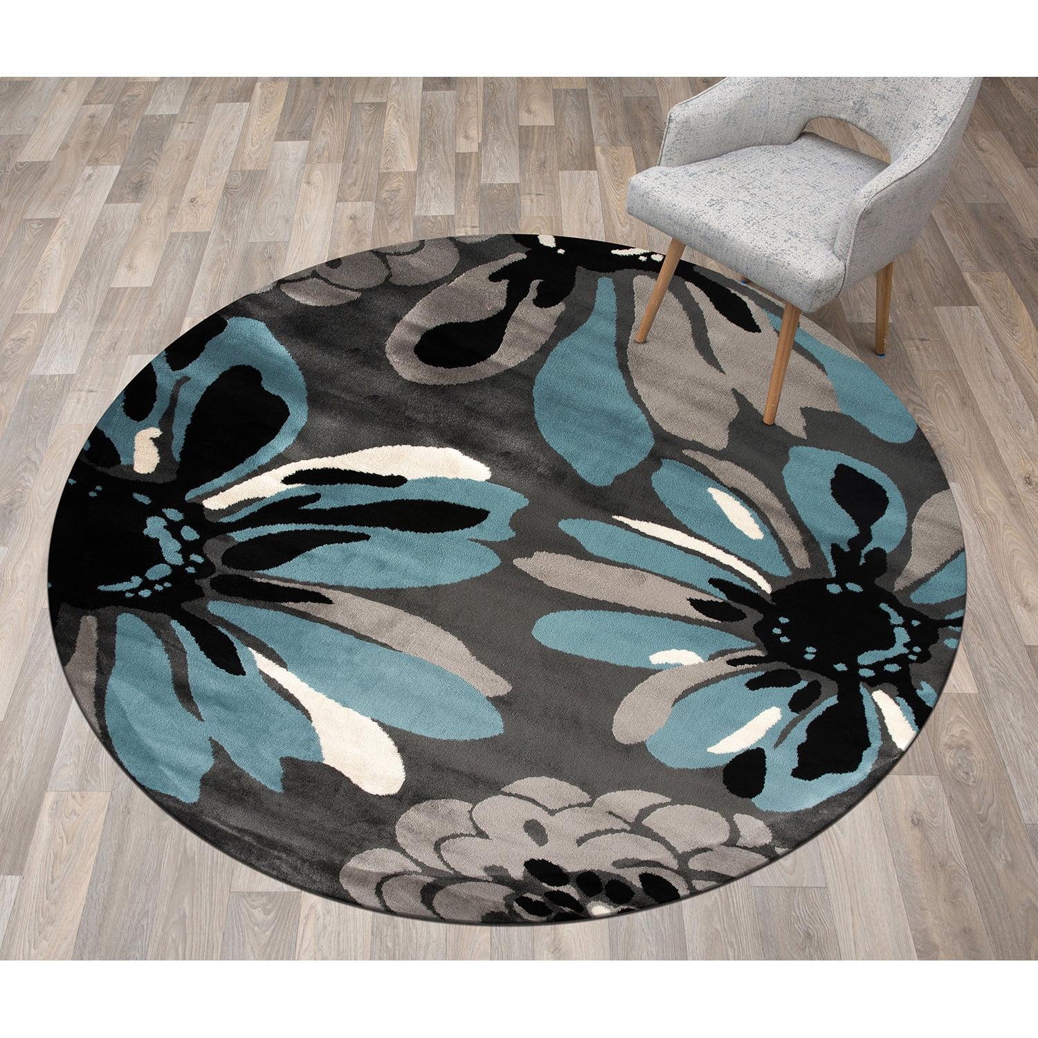 World Rug Gallery Contemporary Modern Flowers Indoor Area Rug - Blue 6'6" Round
