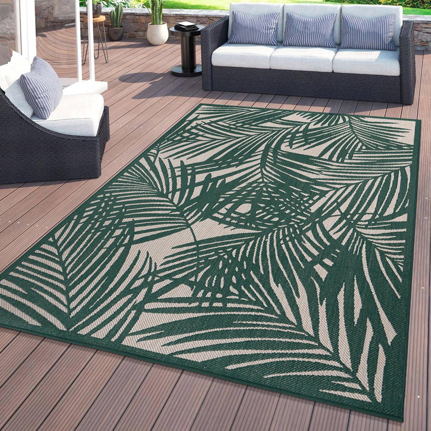 World Rug Gallery Contemporary Palm Leaf Textured Flat Weave Indoor/Outdoor Area Rug - GREEN 7'10"X10'