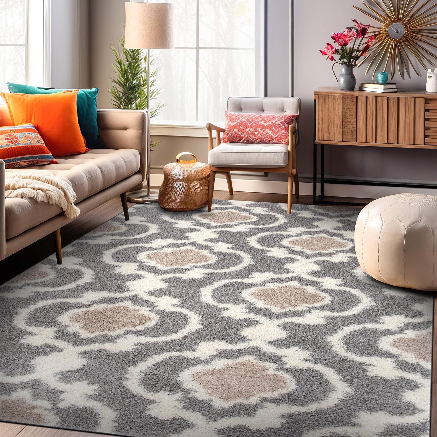 World Rug Gallery Cozy Moroccan Trellis Shag Area Rug - Gray 5'3" x 7'3"