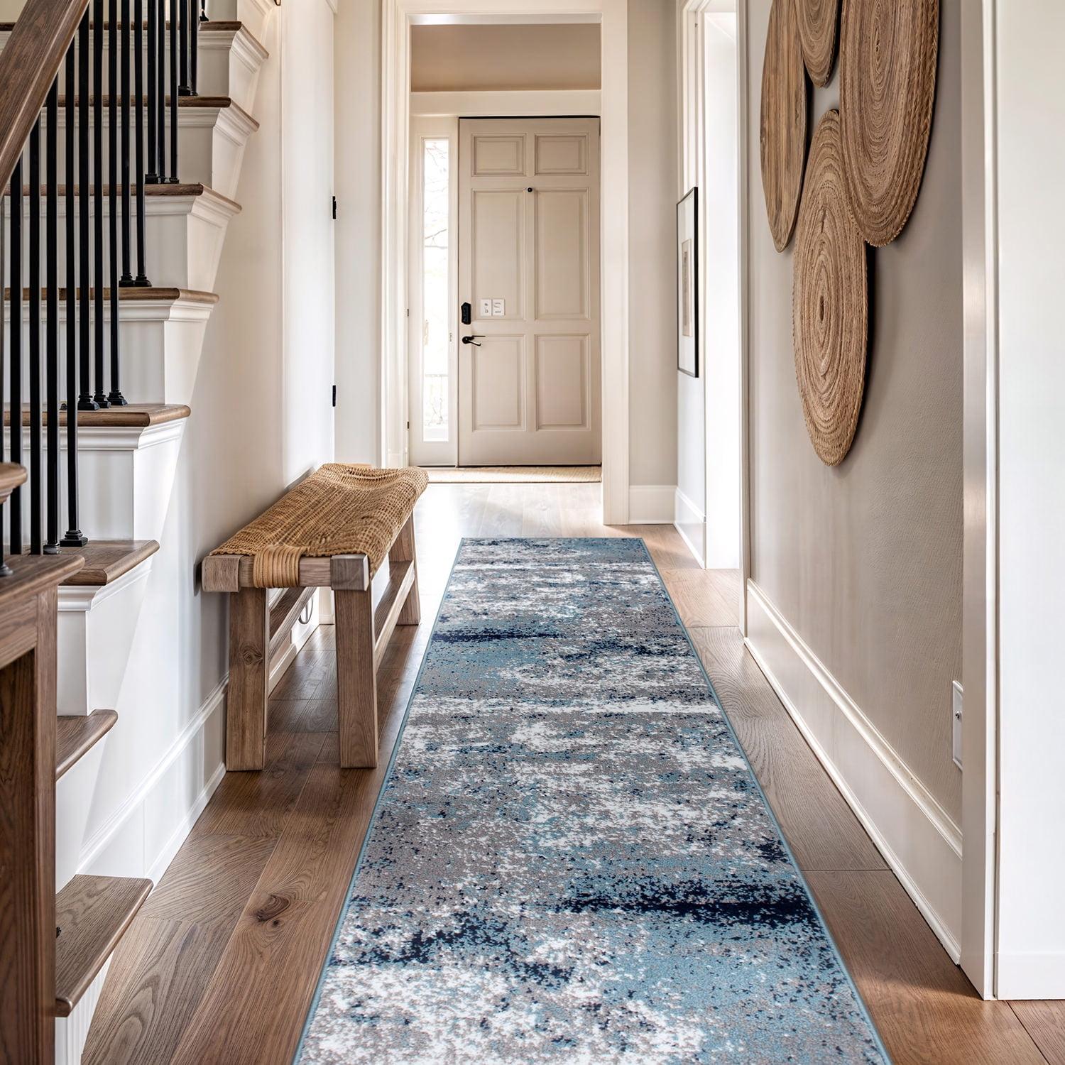 World Rug Gallery Distressed Abstract Watercolor Area Rug - Blue 2'7"x12'