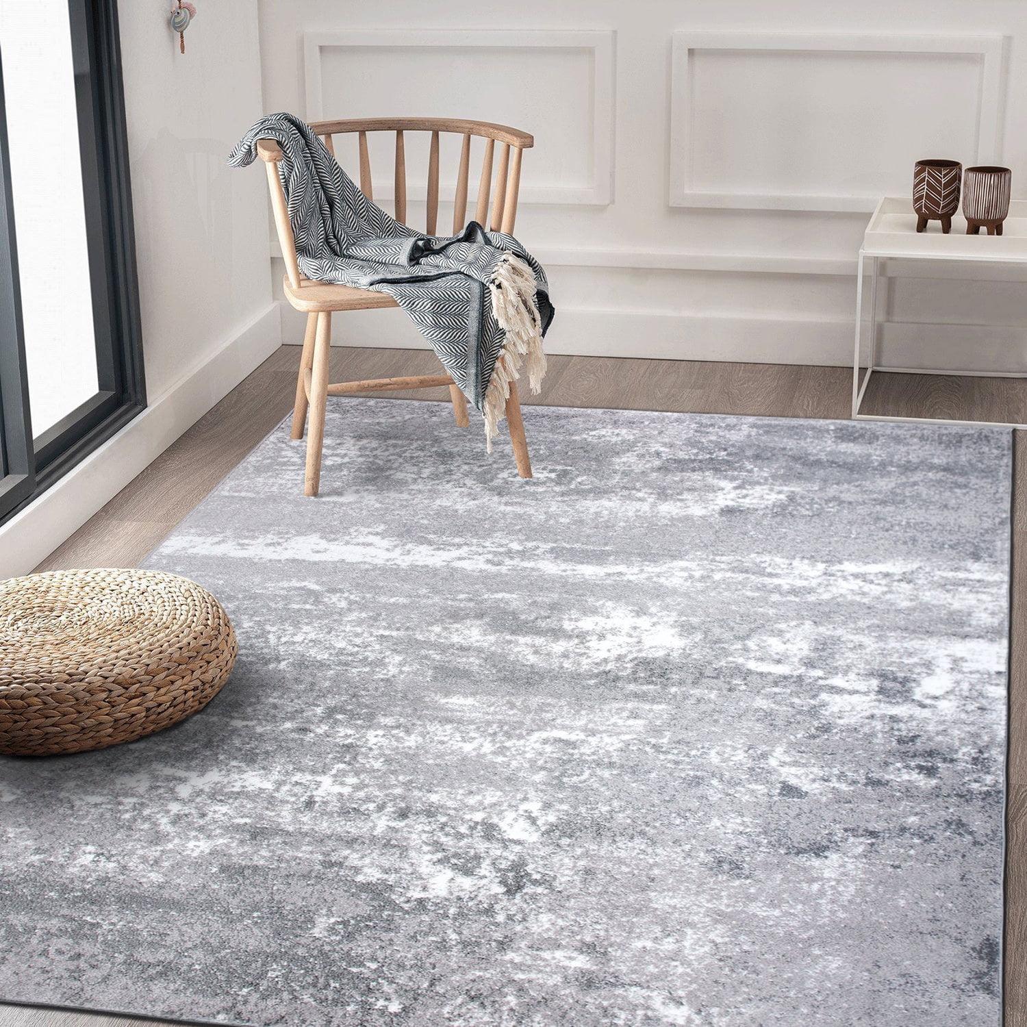 World Rug Gallery Distressed Abstract Watercolor Gray 5' x 7' Area Rug