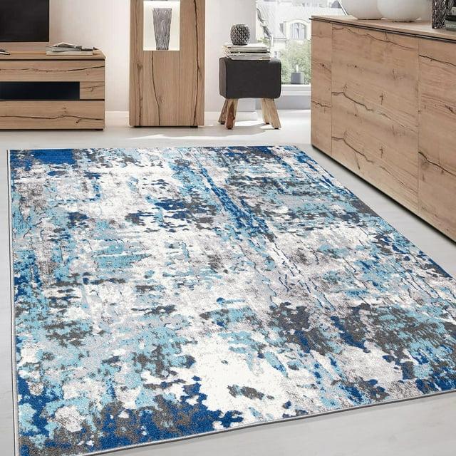 World Rug Gallery Distressed Modern Abstract Indoor Area Rug - Blue 7'10" x 10':  Stain-Resistant,  Low Pile,  Machine Made