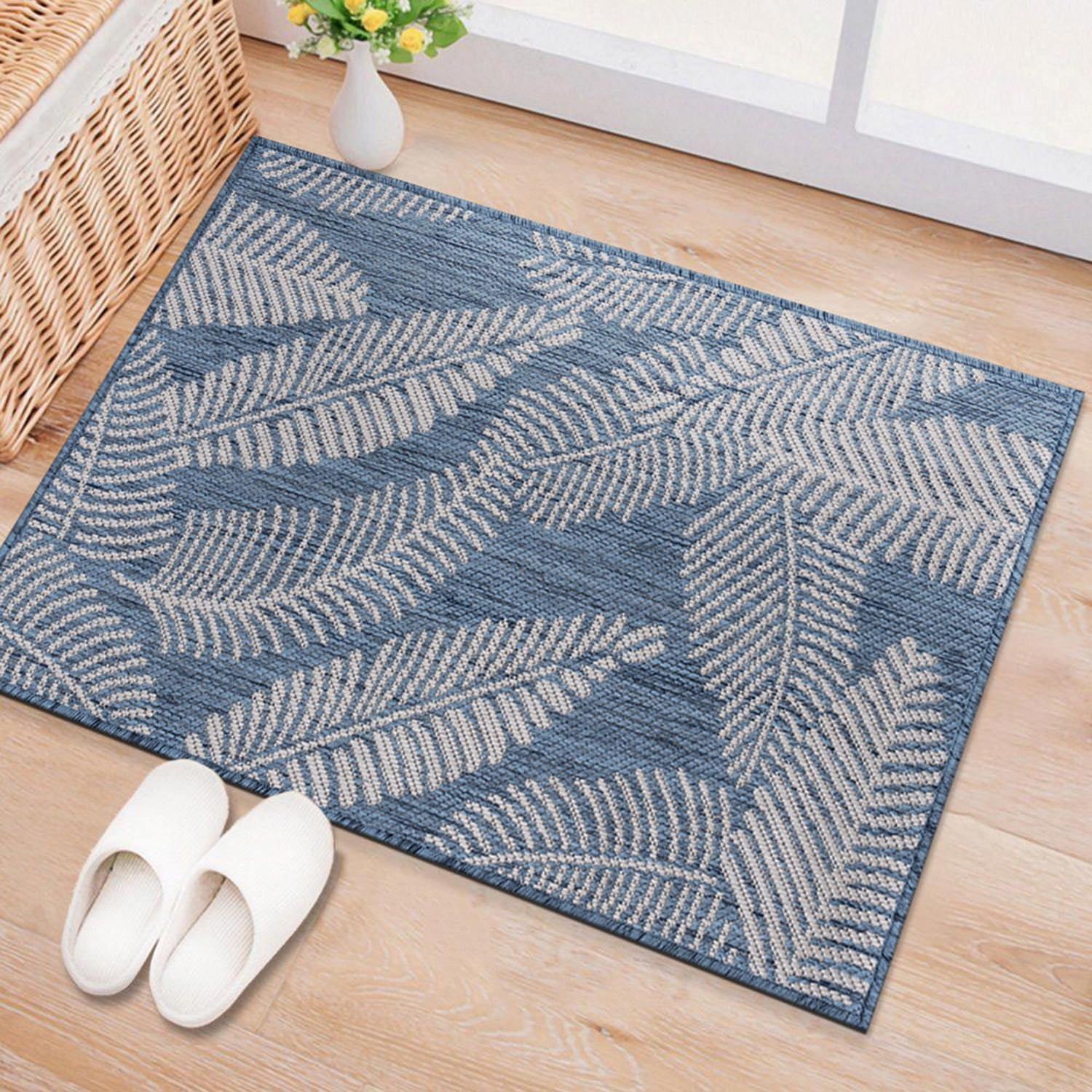 World Rug Gallery Distressed Palm Leaves Textured Flat Weave Indoor/Outdoor Area Rug - BLUE 2'x3'