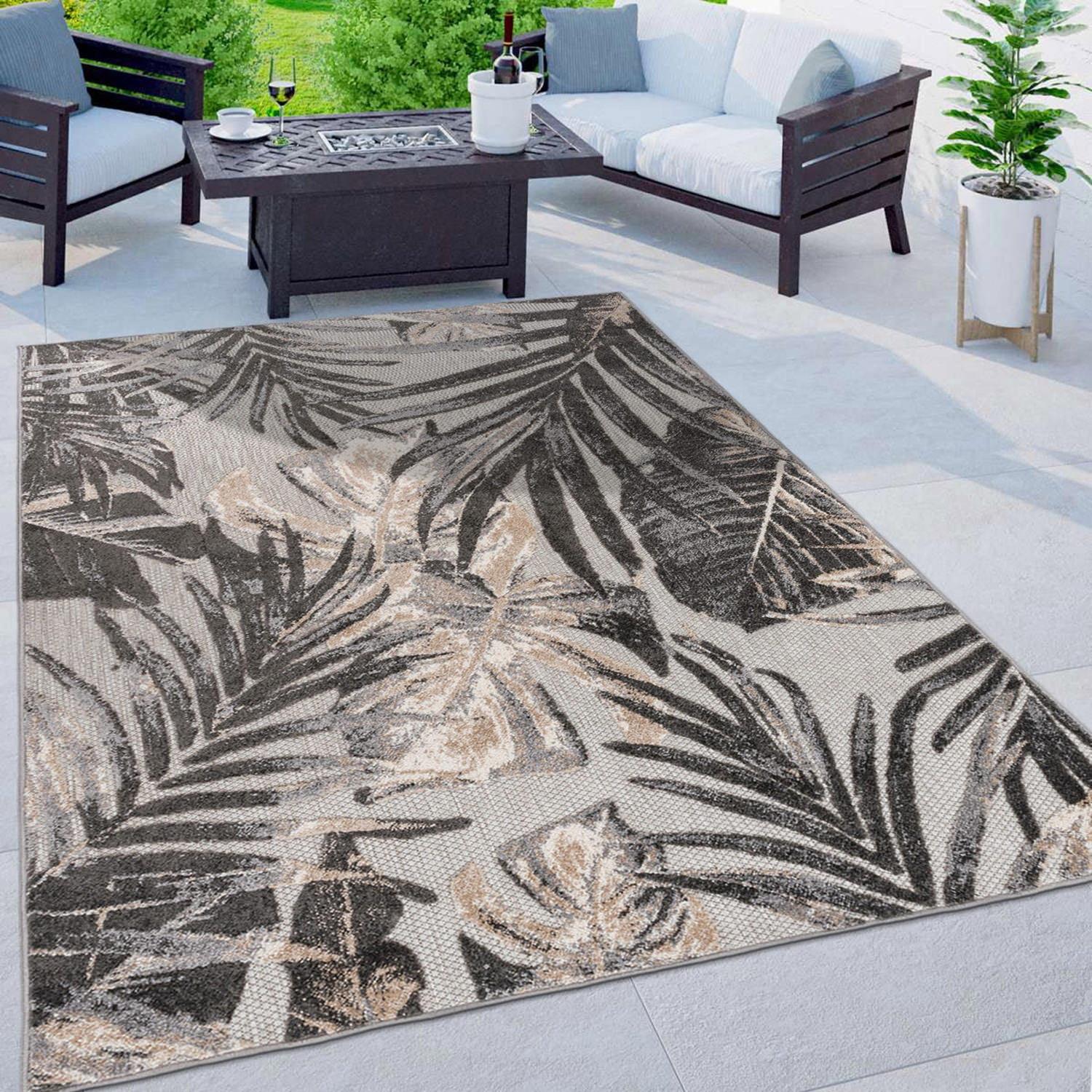 World Rug Gallery Floral Leaves Indoor/Outdoor Area Rug - Gray 7'10" x 10':  Weather-Resistant,  Low Pile,  Patio Rug