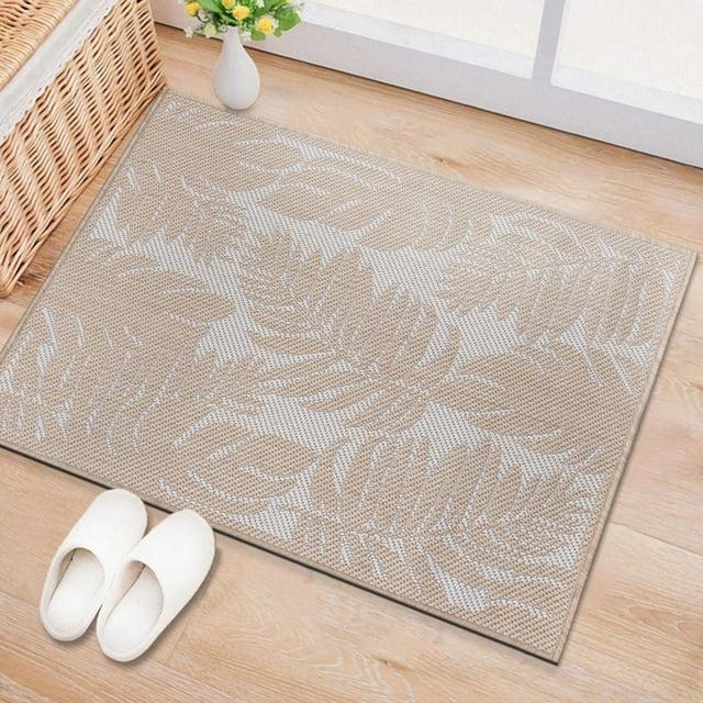 World Rug Gallery Floral Leaves Textured Flat Weave Indoor/Outdoor Area Rug - NATURAL 2'x3'