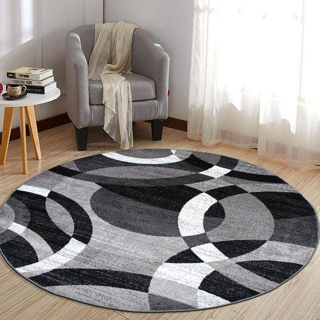 World Rug Gallery Geometric Circles Gray 6'6" Round Rug