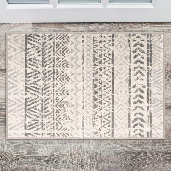 World Rug Gallery Geometric Distressed Bohemian Gray 2'x3' Indoor Area Rug