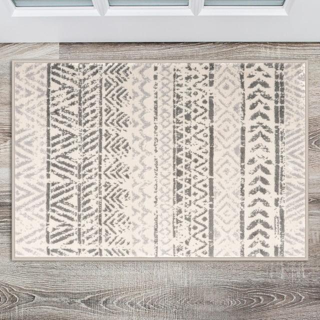 World Rug Gallery Geometric Distressed Bohemian Gray 2'x3' Indoor Area Rug