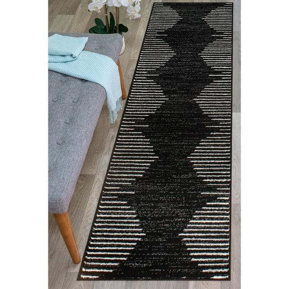 World Rug Gallery Indoor Area Rug Bohemian Stripe Jute Rug Carpets for Living Room Rugs for Sale - BLACK 2'X10'