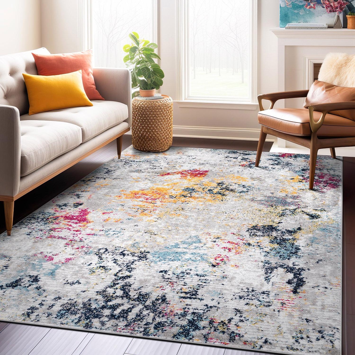 Modern Abstract Multicolor Synthetic 5' x 7' Area Rug